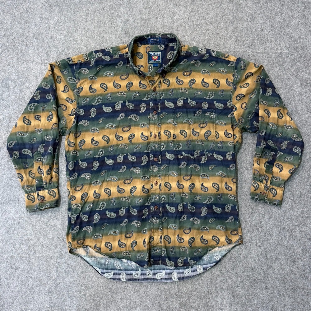Chaps Ralph Lauren Vintag Ombre Paisley Button Down Shirt Men's Size Large